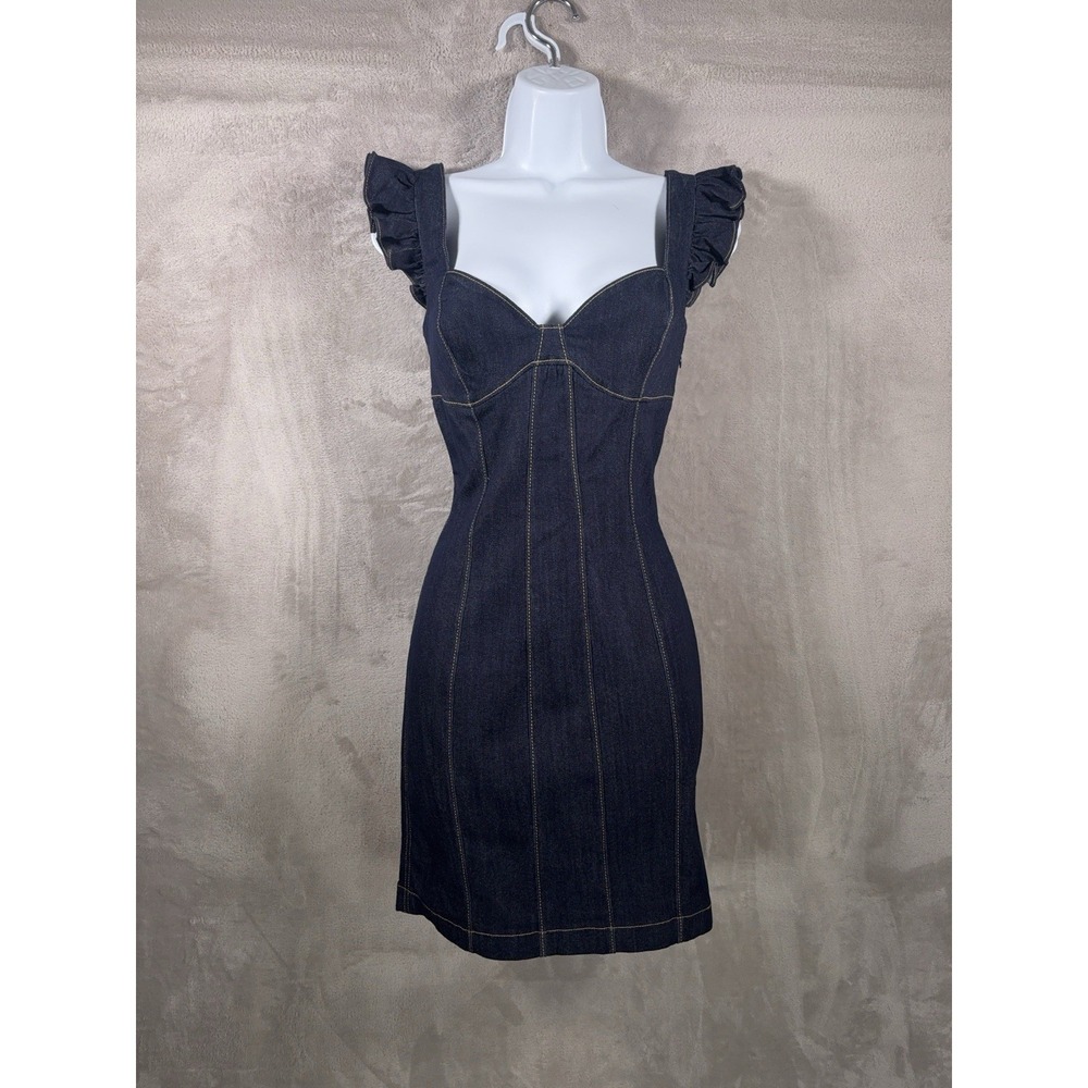 Cinq A Sept Mathis Denim Ruffle Strap Mini Dress Womens Size 4 Indigo Blue